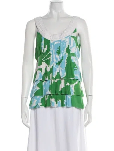Pre-owned Tory Burch Silk Floral Print Top In Green