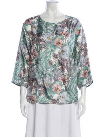 Pre-owned Tory Burch Silk Floral Print Top In Multi