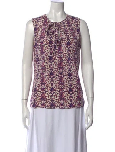 Pre-owned Tory Burch Silk Floral Print Top In Multicolor