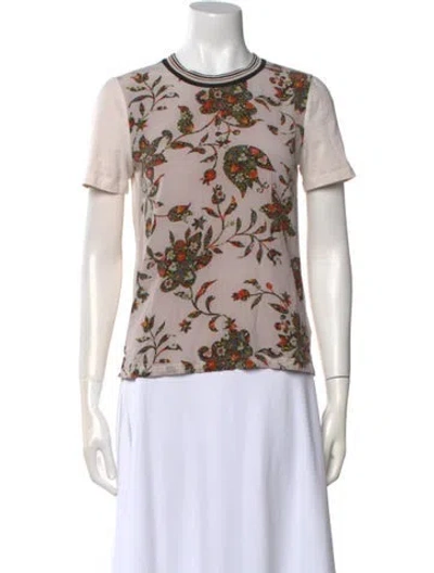 Pre-owned Tory Burch Silk Floral Print T-shirt In Neutral