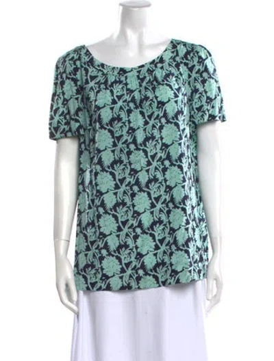 Pre-owned Tory Burch Silk Floral Print T-shirt W/ Tags In Blue