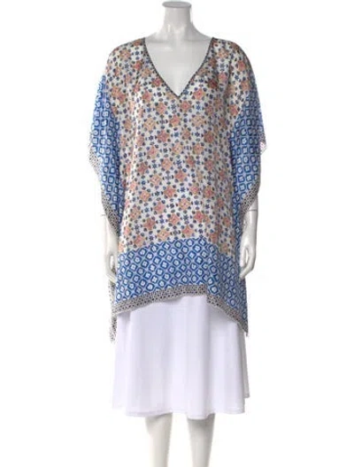 Pre-owned Tory Burch Silk Floral Print Tunic In Blue