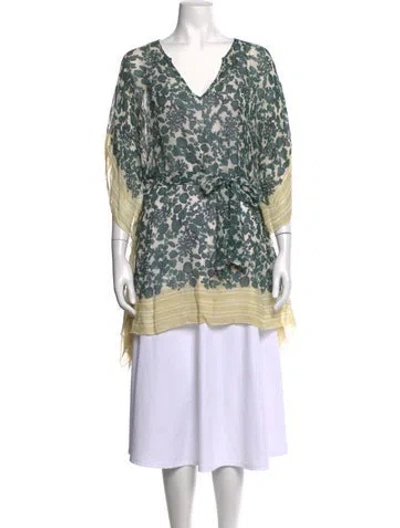 Pre-owned Tory Burch Silk Floral Print Tunic In Green/neutrals