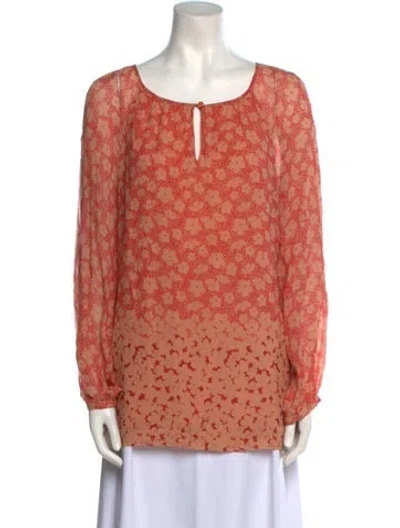 Pre-owned Tory Burch Silk Floral Print Tunic In Orange