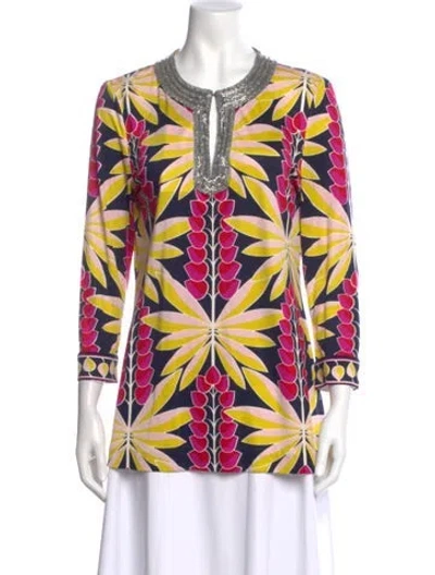 Pre-owned Tory Burch Silk Floral Print Tunic In Pink
