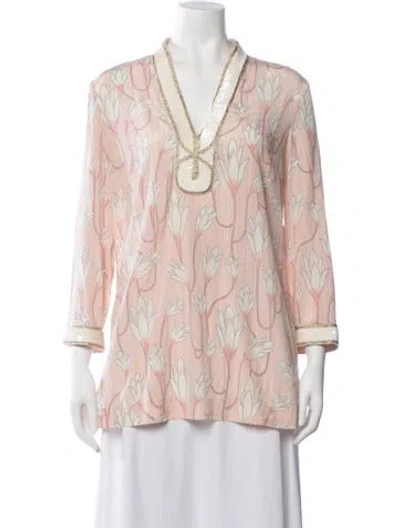 Pre-owned Tory Burch Silk Floral Print Tunic In Pink
