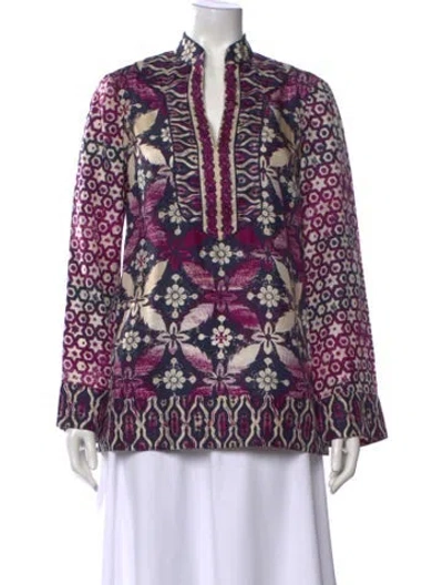 Pre-owned Tory Burch Silk Floral Print Tunic In Purple