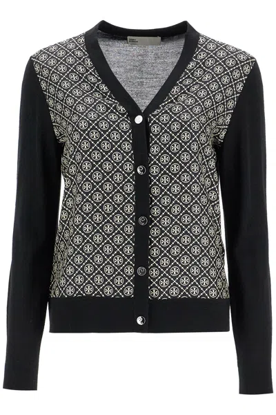 Tory Burch Silk Insert Cardigan With Eight In Black