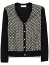 Tory Burch Monogram Print Silk And Wool Cardigan In Black