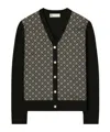 Tory Burch Monogram Print Silk And Wool Cardigan In Black
