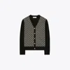 Tory Burch Monogram Print Silk And Wool Cardigan In Black/black T Monogram Mini