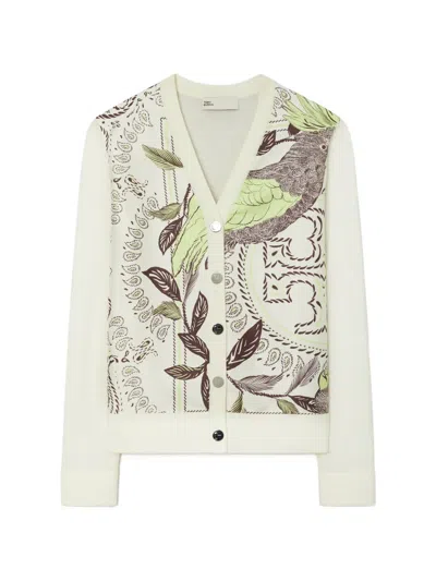 Tory Burch Silk Front Cardigan In Multi