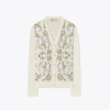 Tory Burch Silk Front Cardigan In New Ivory/rabbit Field