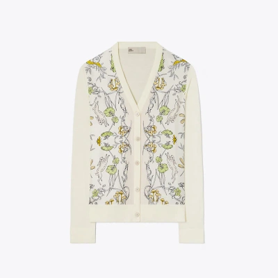 Tory Burch Silk Front Cardigan In Neutrals