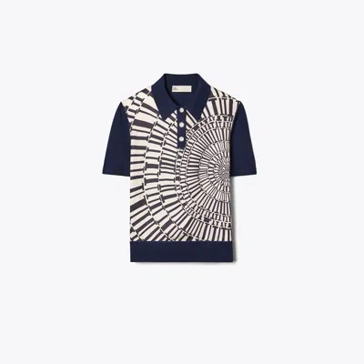 Tory Burch Silk-front Polo In Blue