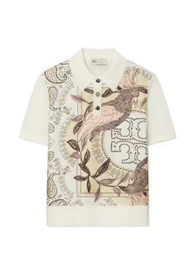 Tory Burch Silk Front Polo In Multi