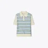 Tory Burch Patterned Front Top With Classic Polo Collar In New Ivory/glass Swan Allover