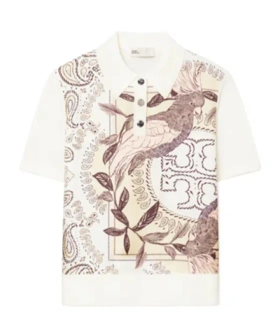 Tory Burch Silk Front Polo In White