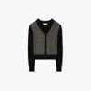 Tory Burch Wool Cardigan With Front In Black/black Prismatic Small T Monogram