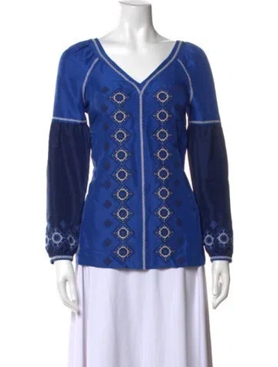 Pre-owned Tory Burch Silk Graphic Print Blouse In Blue