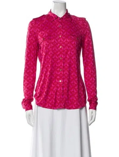 Pre-owned Tory Burch Silk Graphic Print Button-up Top In Pink