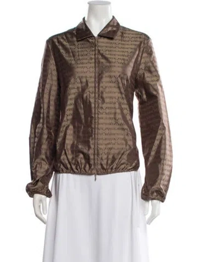 Pre-owned Tory Burch Silk Graphic Print Jacket In Brown