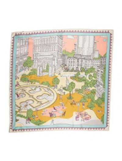 Pre-owned Tory Burch Silk Graphic Print Scarf In Neutrals
