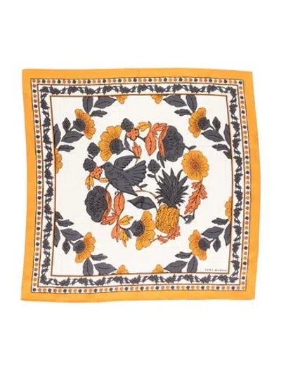 Pre-owned Tory Burch Silk Graphic Print Scarf W/ Tags In Yellow