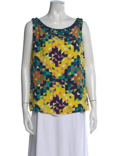 Pre-owned Tory Burch Silk Graphic Print Top In Multi