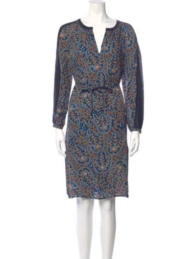 Pre-owned Tory Burch Silk Knee-length Dress In Blue