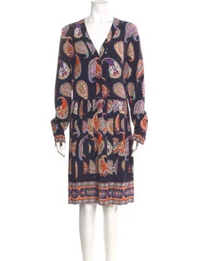Pre-owned Tory Burch Silk Knee-length Dress In Blue
