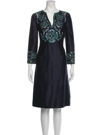 Pre-owned Tory Burch Silk Knee-length Dress In Blue