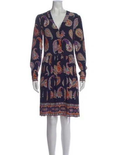 Pre-owned Tory Burch Silk Knee-length Dress In Blue