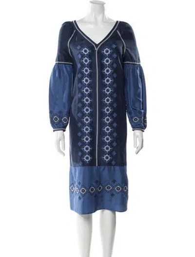 Pre-owned Tory Burch Silk Knee-length Dress In Blue