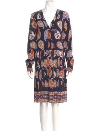 Pre-owned Tory Burch Silk Knee-length Dress In Blue