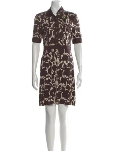 Pre-owned Tory Burch Silk Knee-length Dress In Brown