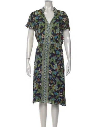 Pre-owned Tory Burch Silk Knee-length Dress In Green