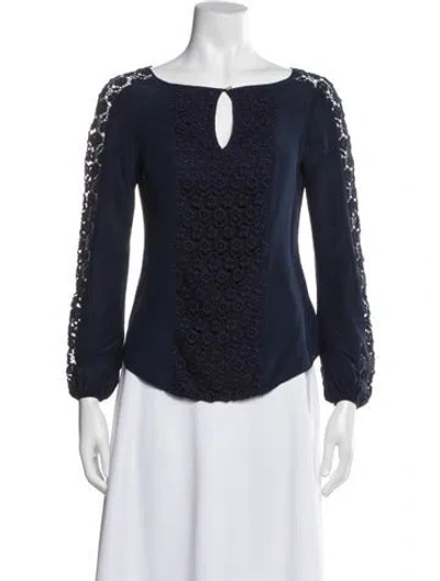 Pre-owned Tory Burch Silk Lace Pattern Blouse In Gray