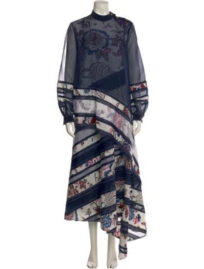 Pre-owned Tory Burch Silk Long Dress In Blue