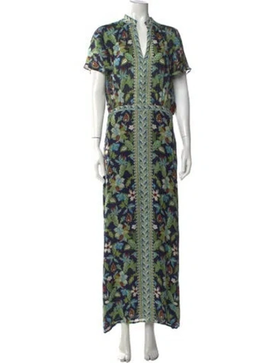 Pre-owned Tory Burch Silk Long Dress In Blue