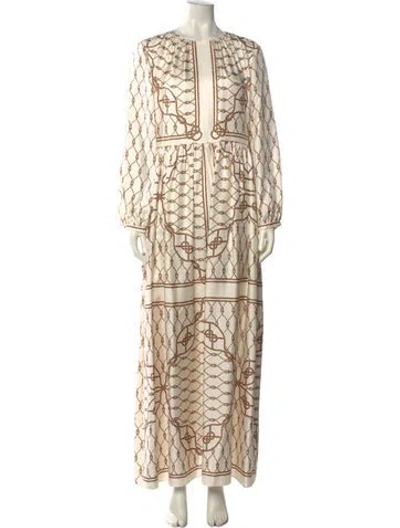 Pre-owned Tory Burch Silk Long Dress In Neutral