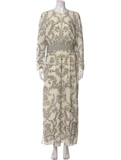 Pre-owned Tory Burch Silk Long Dress In Neutral