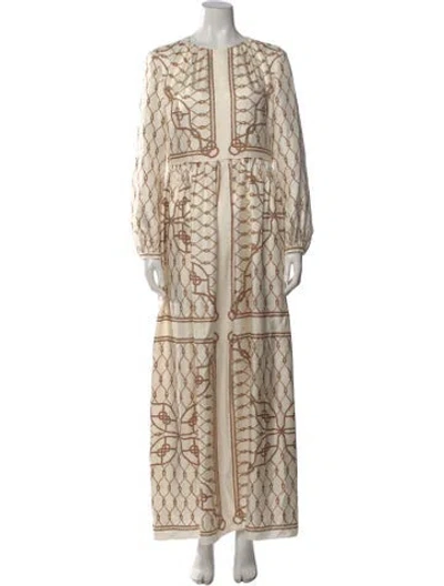 Pre-owned Tory Burch Silk Long Dress In Neutral