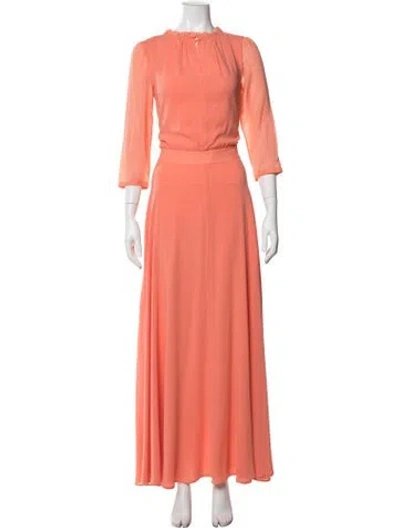 Pre-owned Tory Burch Silk Long Dress In Orange