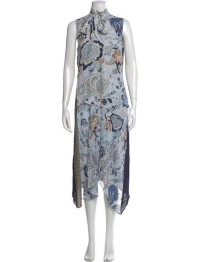 Pre-owned Tory Burch Silk Long Dress W/ Tags In Blue
