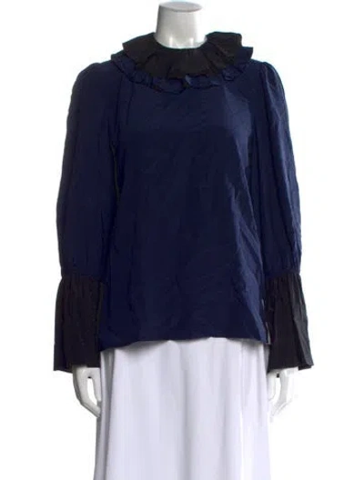 Pre-owned Tory Burch Silk Long Sleeve Blouse In Blue