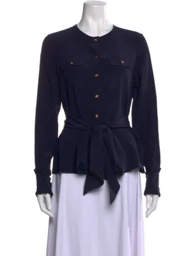 Pre-owned Tory Burch Silk Long Sleeve Blouse In Blue