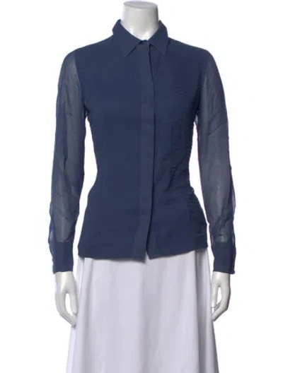 Pre-owned Tory Burch Silk Long Sleeve Blouse In Blue
