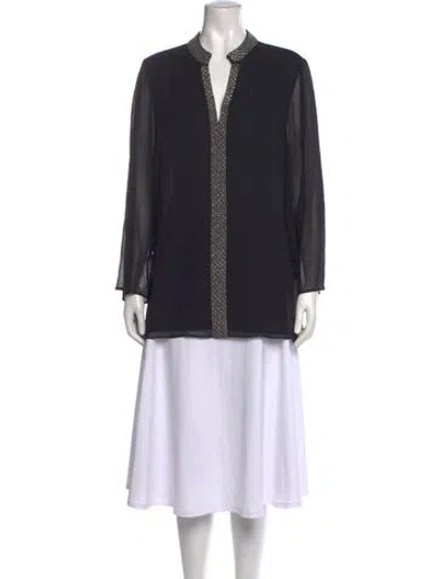 Pre-owned Tory Burch Silk Long Sleeve Blouse In Blue
