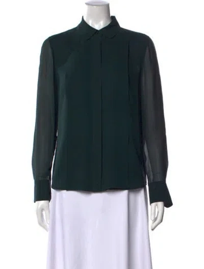 Pre-owned Tory Burch Silk Long Sleeve Blouse In Green